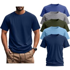 Ficerd 5 Pack Men's Big and Tall Shirts Short Sleeve Cotton Tee Summer Crew Neck Oversize Top Loose Fit Shirt Multipack