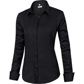 siliteelon Womens Classic-Fit Dress Shirts Long Sleeve Button Down Wrinkle-Free Stretch Solid Casual Work Office Blouse Top in Kuwait