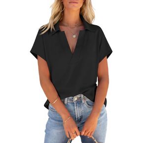 Cicy Bell Womens V Neck Polo Shirts Short Sleeve Business Casual Tops Loose Fit Summer Tees