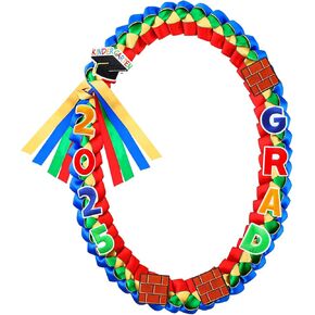 Hotop Graduation Leis Kids Kindergarten Class of 2025 Money Leis 47.2 Inch Double Braided Ribbon Necklace for Boys Girls Kindergarten Ribbon Handmade Congrats Graduation Gift