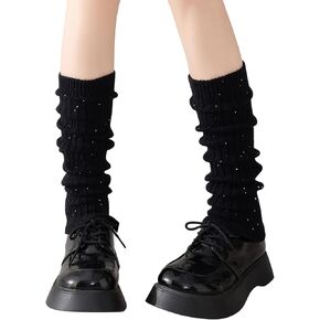 Yawlsow Leg Warmers for Women Girls Y2k Knit Ruffle Leg Warmer Winter with Sequin, Kawaii Long Sock Goth Harajuku Accessories