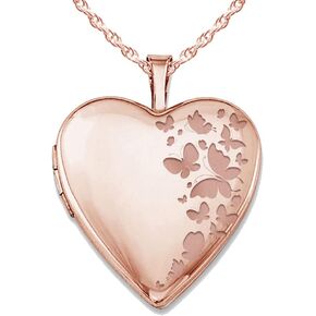 PicturesOnGold.com Personalized Heart Shaped Butterflies Photo Locket Necklace - 3/4 inch x 3/4 inch - Includes 18 inch Chain - Custom Engraved Picture Locket Necklace for Women