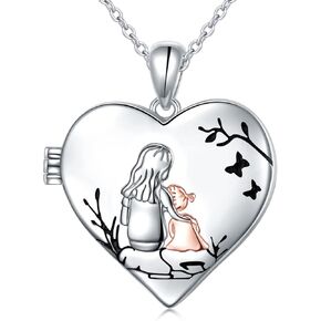Ladytree S925 Sterling Silver Love Heart Mother and Daughter Keepsake Hold Pictures Photo Locket Memory Pendant Necklace Gifts for Women Grandma Mother Daughter