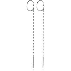 REFFEER SOLID 925 Sterling Silver Chain Dangle أقراط للنساء المراهقات المتصارعون منذ فترة طويلة أقراط الأوجه الخيطية البسيطة