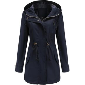 Women's Casual Ligtweight Military Jackets Anorak Utility High Waist Drawstring Zip Up Hood Coat
