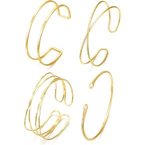 BROCC 4PCS Arm Cuff Jewelry for Women, Gold Arm Cuff Upper Arm, Minimalist Arm Cuff Bracelet, Upper Arm Cuff Bangle, Adjustable Coil Armband Set Jewelry