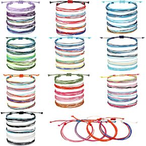 50 Pcs Summer Friendship Bracelets Beach String Adjustable Waterproof Handmade Friendship Bracelet Surfer Woven Braided Bohemian Wrist Cord for Women Men