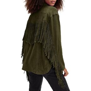 Locachy Women's Faux Suede Fringe Jacket Vintage Western Cowgirl Tassel Jackets Country Concert Outfits