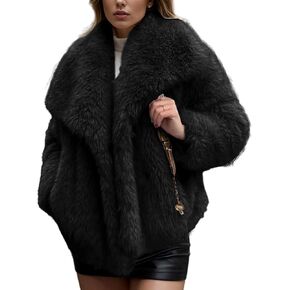 Yimoon Womens Faux Fur Coat Lapel Open Front Fluffy Shaggy Jacket Winter Warm Furry Overcoat