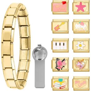 Papasgix Italian Charm سحر سحر مجموعة سحر Brasclets 9mm متنوعة سوار سحر إيطالي الروابط هدايا المجوهرات DIY المصنوعة يدويا (الذهب الأحمر)