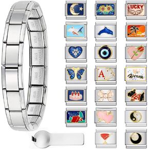 مجموعات سوار Silver Italian Charm مع 1PCS الباقصة الباقية ، و 20pcs سحر حزمة وأدوات فتح ، و 9 ملم سوار السحر الإيطالي الارتباط يدوي وحدة DIY الهدايا المجوهرات