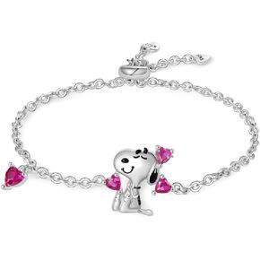 GNOCE Peanuts Snoopy Love Heart Adjustable Bracelet for Her, S925 Sterling Silver Bracelet for Women Fit Bracelet, Halloween Mother's Day Jewelry
