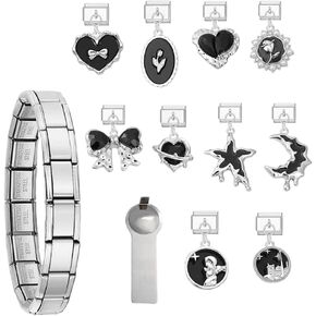 Silver Italian Charm Bracelet Set For Women Diy Handmade With Starter Brascelet, Assorted Charms And Opening Tools, 9mm Modular Italian Charm Bracelet Jewelry