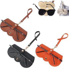 3 Pack Soft Leather Sunglasses Bag, Soft Leather Sunglasses Bag with Strap, Portable Glasses Case Holder Sunglasses Pouch