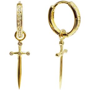 Dagger Hoop Cuff Earrings S925 Sterling Silver Cubic Zirconia Hypoallergenic Cartilage Earrings Huggie Ear Piercing Sword Small Dangle Drop for Women Bff Stylish Jewelry