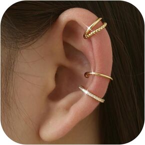 Fansilver 3Pcs Ear Cuff Earrings for Women Non Piercing14K Gold Plated Ear Cuffs Clip on Cartilage Earrings Adjustable Fake Earrings Lightweight