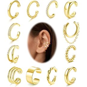 FUNRUN JEWELRY 12 Pcs Ear Cuffs Non Piercing for Women 14K Gold Plated Adjustable Cuff Earrings Non Pierced Cubic Zirconia Ear Cuff Clip on Cartilage Fake Earrings Jewelry in Kuwait
