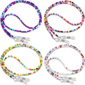 BILIONE 4Pcs Beaded Eyeglass Chains for Women & Girls, Sunglass Holder Strap Around Neck, Acrylic Glasses Hanger Keeper