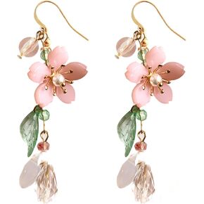 Lakiyoyoo Pink Flower Flower أقراط للنساء اللطيفات لؤلؤة لؤلؤة الكرز الأكياس الرصاصة الرصاصة الصيف المنعش الساحلي الأقراط