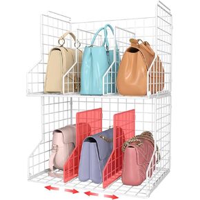 Purse Storage Organizer for Closet : Adjustable 2-Pack Dividers Handbag Organizer - Stackable Wire Handbags Storage Baskets -Open Cabinets Wallets Tote Chain Bags Clutches -White