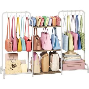 Purse Organizer with 2 Purse Hangers for Purse Storage, High-Capacity Handbag Organizer with 10 Adjustable Hooks and 3 Dividers, Purse Holder for Closet System, Purse Rack Stand for Bag Organization