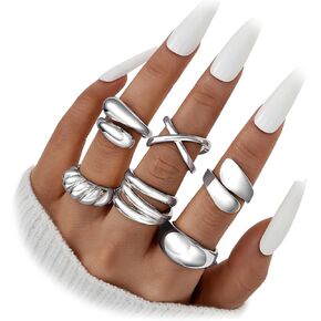 YEEZII Chunky Gold Rings for Women Non Tarnish, 18K Gold Plated Stackable Thumb Ring, Statement Women Rings Set