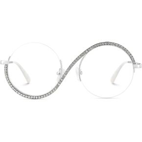 Zeelool Round Blue Light Glasses for Woman Semi-rimless Diamond Eyeglasses Half Frame Elphaba Cosplay Eyewear Glasses