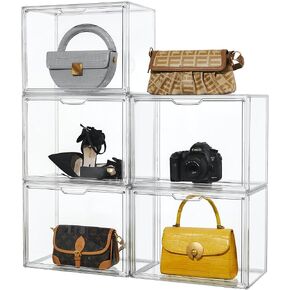 Attelite Purse Organizer for Closet, 5 Pack X-Large Handbags Storage Organizer,Stackable Storage Bins for Collectibles, Cosmetic,Heels