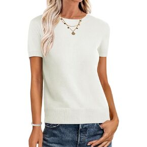 ANRABESS Womens Short Sleeve Sweaters Wool Blend Crew Neck Sweater Shirts Business Casual Work Tops 2025 Summer Outfits