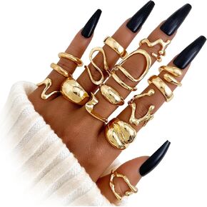 IFKM Gold Chunky Rings Set for Women 14k Gold Plated Thick Dome Stackable Open Rings Trendy Dainty Minimalist Jewelry Gifts