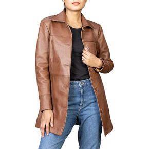 Jild Casual Coar Coat Lambskin Leather Gacket Women - ¾ بطول سترة Overcoat على طراز جلود معطف طويل معطف طويل