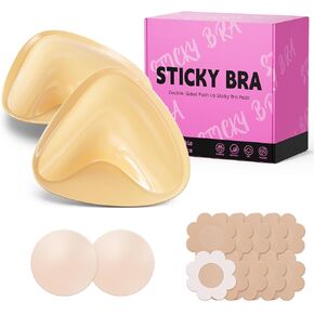 Ultra Push up Sticky Bra Pads Inserts | Double Sided Adhesive Bra Inserts | Stick on Bra for Sports Bra Swimsuit (Medium, Beige)