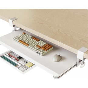 Fenge Keyboard Tray Under Desk, Pull Out Keyboard & Mouse Tray with C Clamp Mount (White)