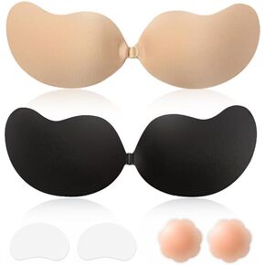 Sticky Bra Backless Adhesive Strapless Invisible Push Up Stick on Bras for Women Dresses 2 Pair Reusable Nipple Cover