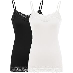 Kate Kasin Women's Adjustable Spaghetti Strap Lace Trim Cami Tunic Tank Top 2PACK