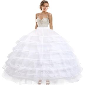 Women 6 Hoop 6 Layered Petticoat White A-line Floor-Length Crinoline Underskirt for Bridal Wedding Dress Ball Gown