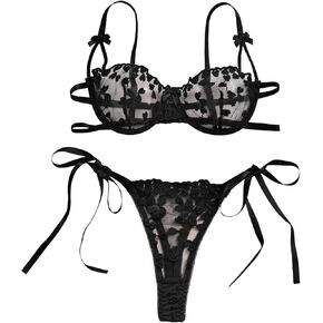 Lilosy Sexy Tie الجانب اللطيف underwire usp strappy strappy mesh sheer legherie set