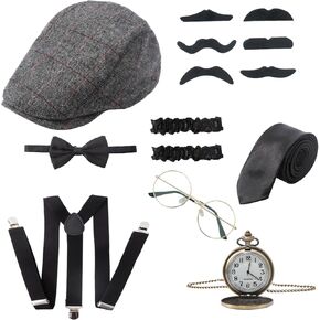 Raindewll 1920s أزياء Gatsby ملحقات Gatsby للرجال Newsboy Gangster Hat Hat Roaring 20s Accsions Set