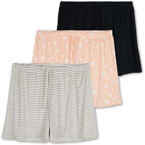 Real Essentials 3 Pack: Womens Ultra-Soft Comfy Stretch Pajama Lounge Shorts Elegant Sleepwear(Available In Plus Size)