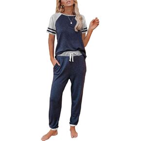 AUTOMET Lounge Sets For Women Two Piece Outfits Loungewear Short Sleeve Crewneck Jogger Pajama Set Sweatpants Tracksuit