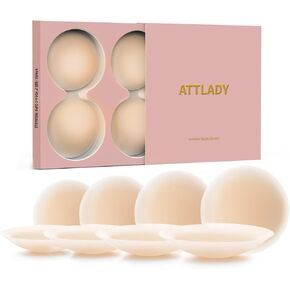 Nipple Covers No Show 4 Pairs- Reusable Seamless Pasty Sticky Adhesive Silicone Nipple Pasties for Women