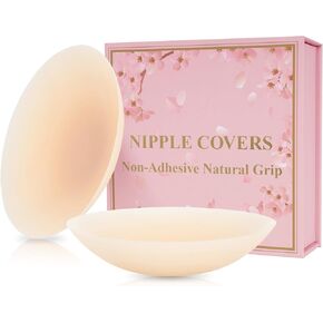 Not Sticky Medical-Grade Silicone Nipple Covers, Natural Grippy Fit Body, Reusable Seamless No-Show Pasties With Travel Box