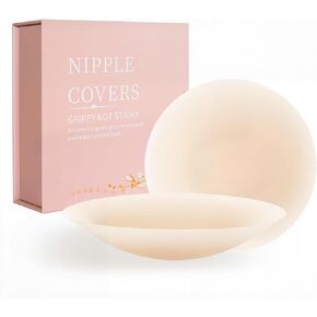 Not Sticky Pasties Nipple Covers, Grippy Seamless Covers, Reusable Silicone No-Show Inserts with Travel Box