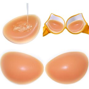 Sticky Silicone Bra Inserts - Reusable Adhesive Push Up Pads, Seamless Chicken Cutlets Bra Enhancer, Silicone Padding for Bras,Bikinis,Swimwear, Beige, 1 Pair