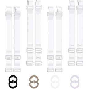 Clear Bra Straps, 4 Pairs Invisible Bra Straps + 4 Pcs Bra Strap Clips, Non-Slip Adjustable Transparent Bra Straps, Clear Straps For Bra, Bra Clips to Make Racerback