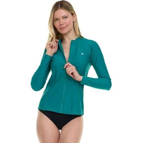 Hurley Rash Guard for Women Full Zip, Zip Up Long Sleeve Swim Shirts for Women, Surfing Top UPF 50+ SPF Sun & UV Protection
