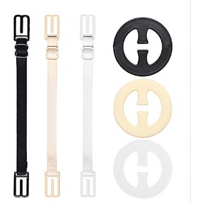 6 Pcs Bra Straps Clips, Racerback Bra Clips, Elastic Adjustable Non-Slip Strap and Round Bra Straps Holder Women�s Black, White, Beige for Full Cup Size