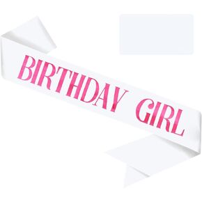 Vuzvuv White Birthday Girl Sash مع خطوط وردية ، زخرفة عيد ميلاد سعيد ، تفضل الحفلات الإمدادات والزخارف لـ Sweet 16 ، 18 ، 21 ، 30 ، 40th
