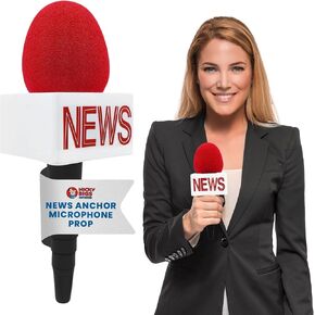 Nicky Bigs Novelties Adult News Microphone Prop - ميكروفون أخبار مزيف مع العلم ، الدعامة اللاسلكية البلاستيكية للمراسل ، المرساة ، زي الصحفي ، يوم الوظيفي ، عيد الهالوين - أسود ، مقاس واحد