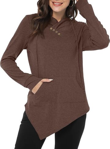 AYIFU Womens Long Sleeve Tunic Hoodies Irregular Hem Hoody Casual Solid Tops with Pocket in Saudi Arabia